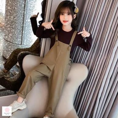 Thời trang bé gái 10 tuổi ☑️ Set Quần Yếm Và Áo Tay Dài,  yếm cho bé gái 30kg 35kg