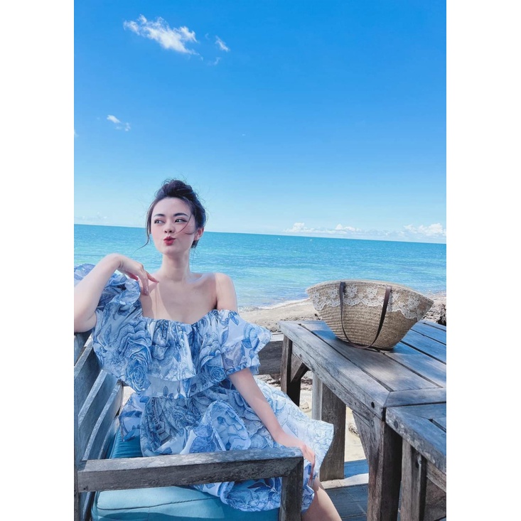 Đầm Thiết Kế HOT Trend --- Đầm Voan In Hở Vai Xinh Lung Linh UP