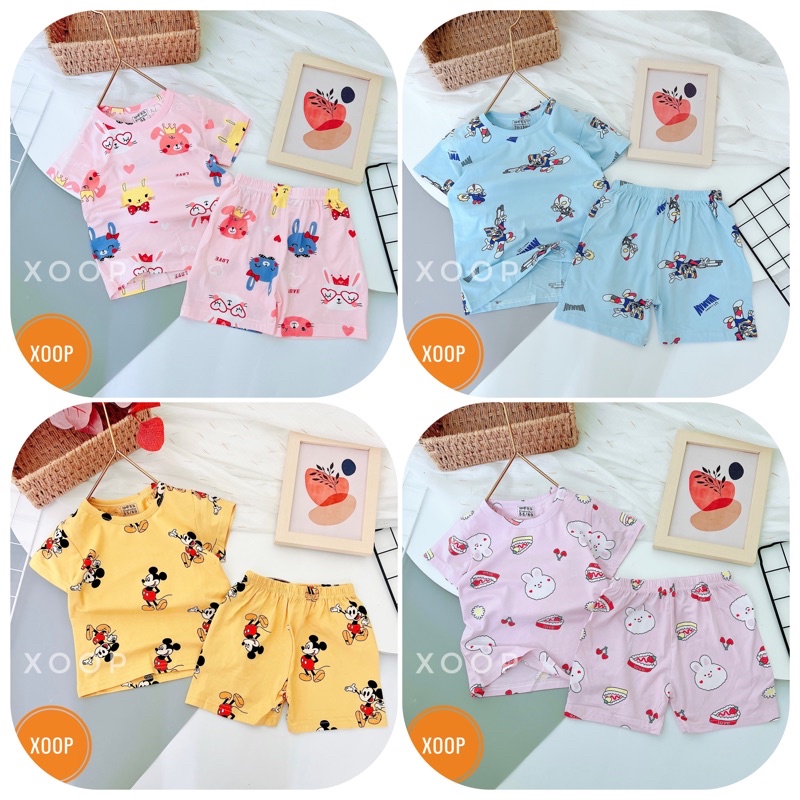B3-nhí(10-16kg) Bộ cộc xuất hàn in tràn chất cotton lạnh hàng quảng châu cho bé