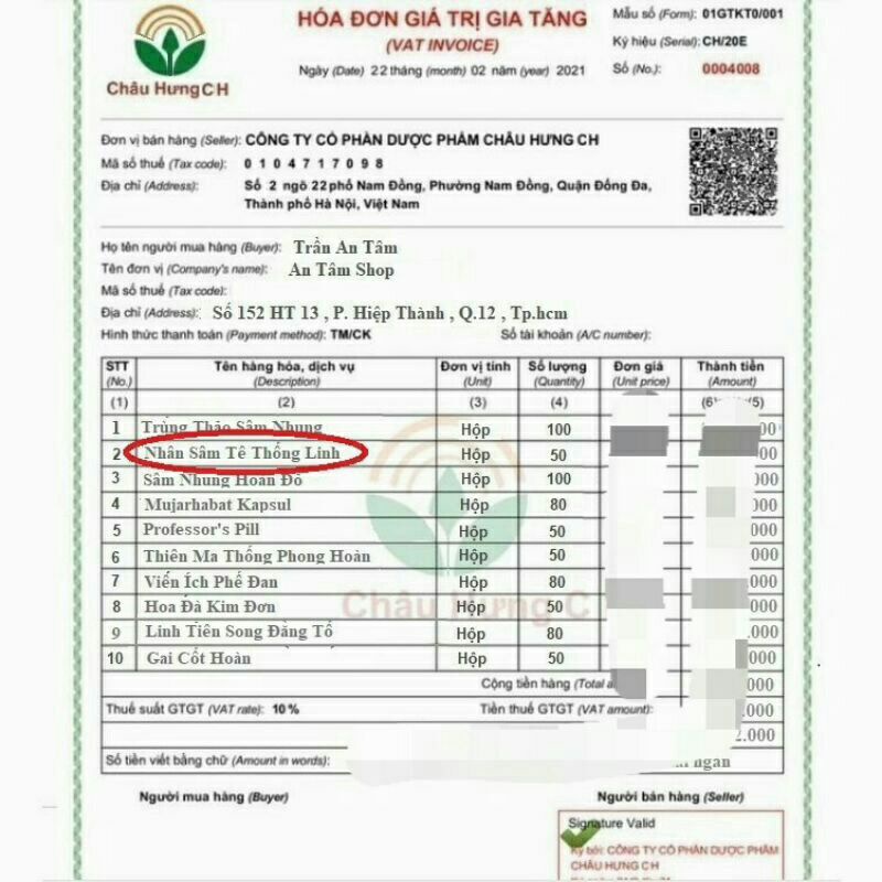 Nhân sâm tê thống linh malaysia