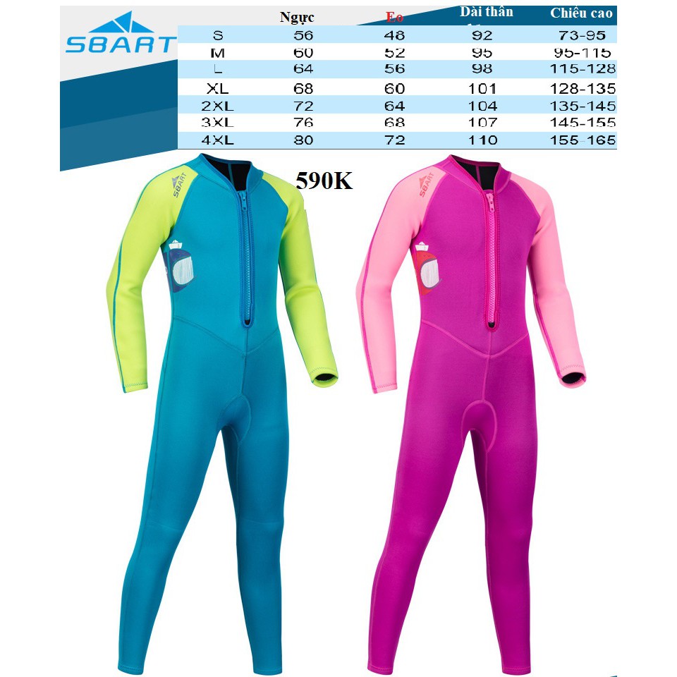 BỘ BƠI GIỮ NHIỆT DÀI TAY (WETSUIT 2MM) SBART CHO BÉ