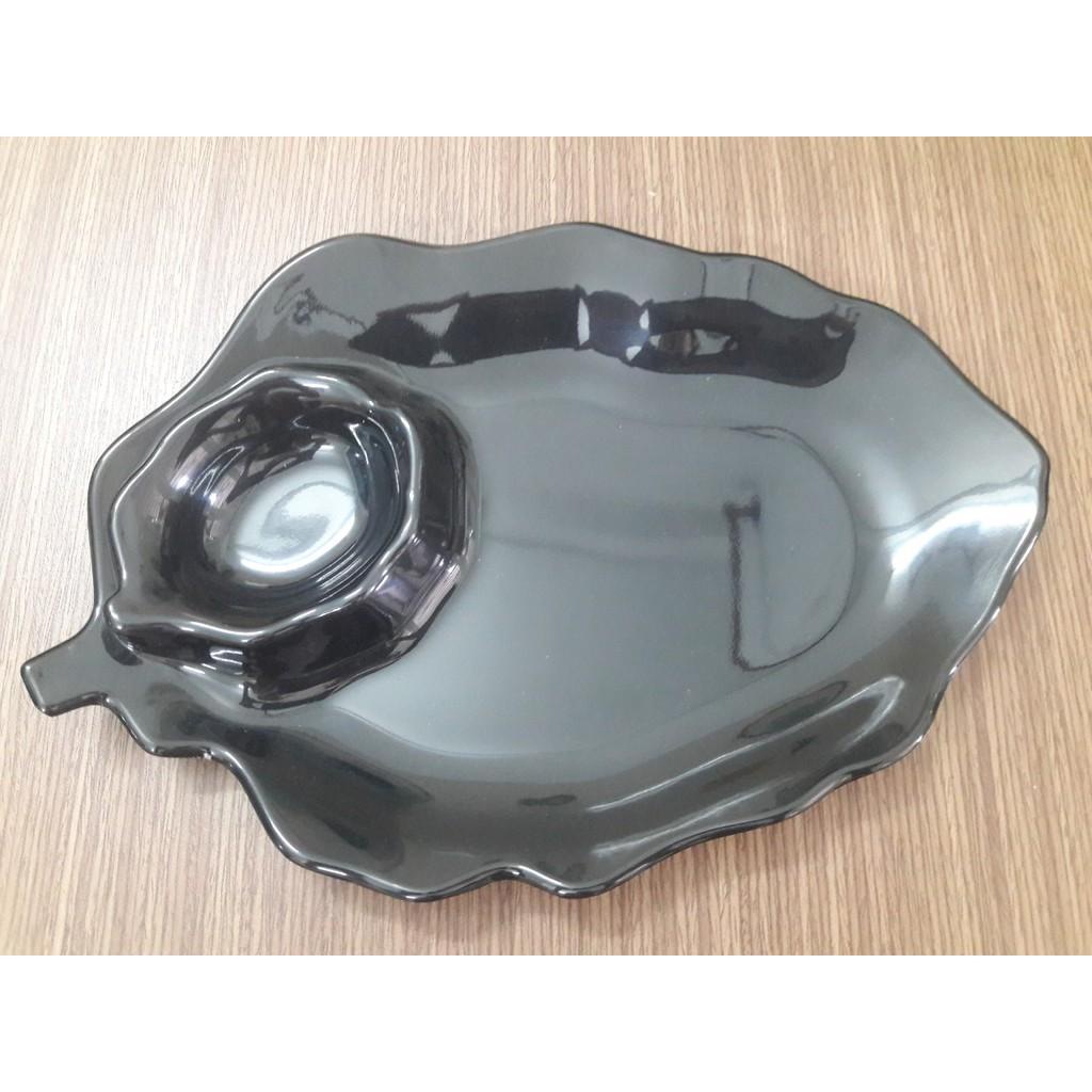 Dĩa lá 2 ngăn đựng trái cây, đồ ăn vặt nhựa Melamine nhiều màu