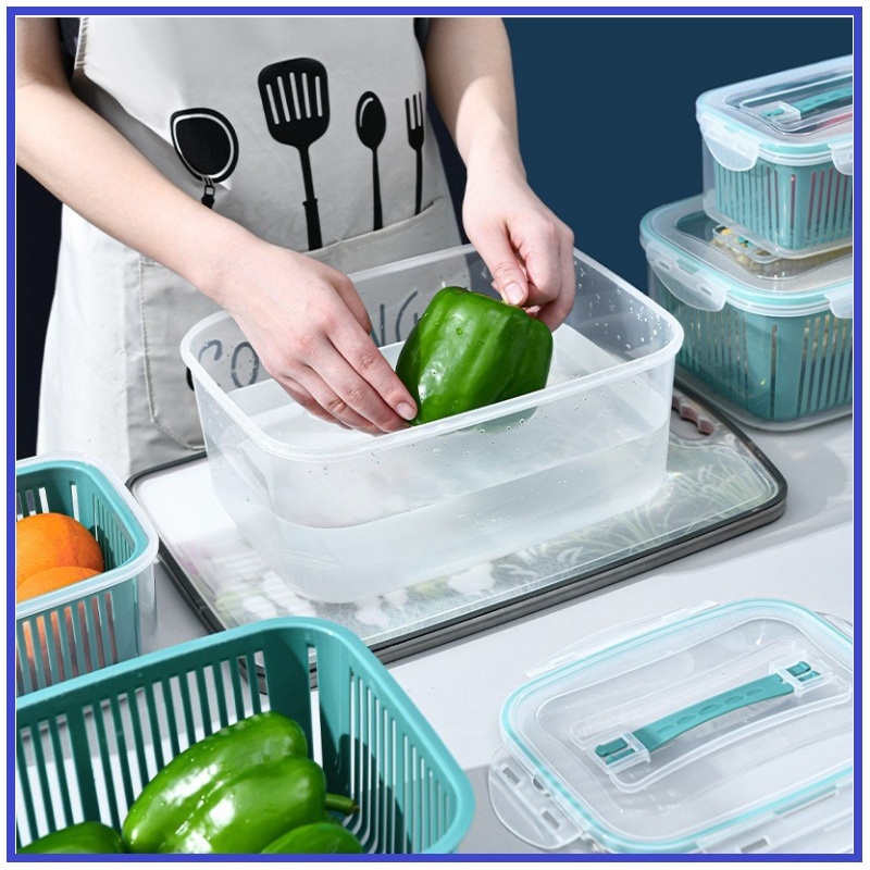 Hộp Đựng Thực Phẩm Tủ Lạnh An Toàn Thông Minh (Set 5 Hộp Có Nắp Kèm Rổ)