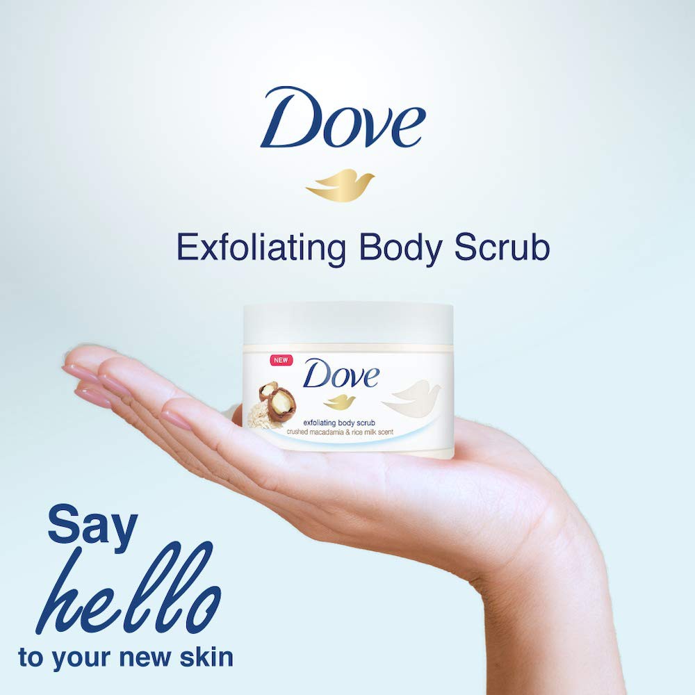 Sữa tắm tẩy tế bào chết Dove Exfoliating Body Polish Body Scrub Macadamia & Rice Milk 298g (Mỹ)