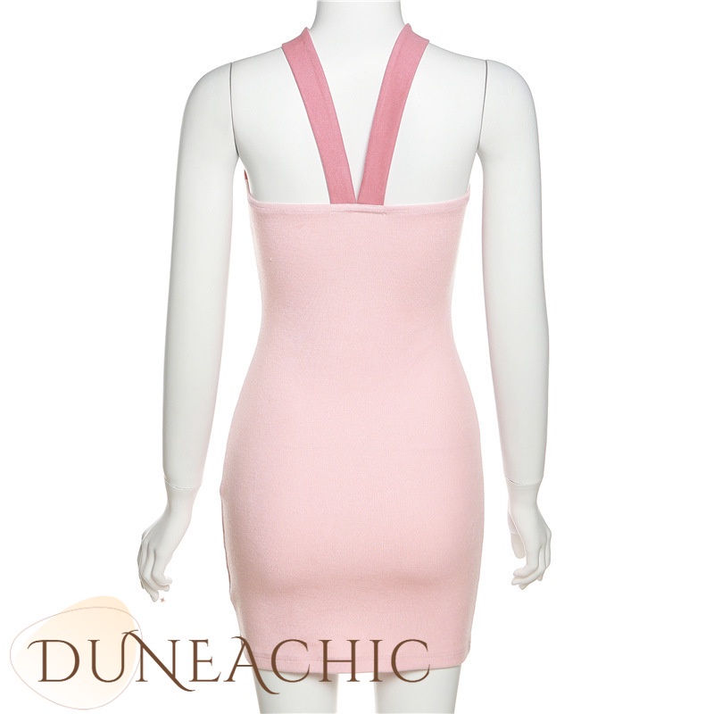 DUNEA Đầm cổ dây màu sắc đơn giản quyến rũ cho nữ
