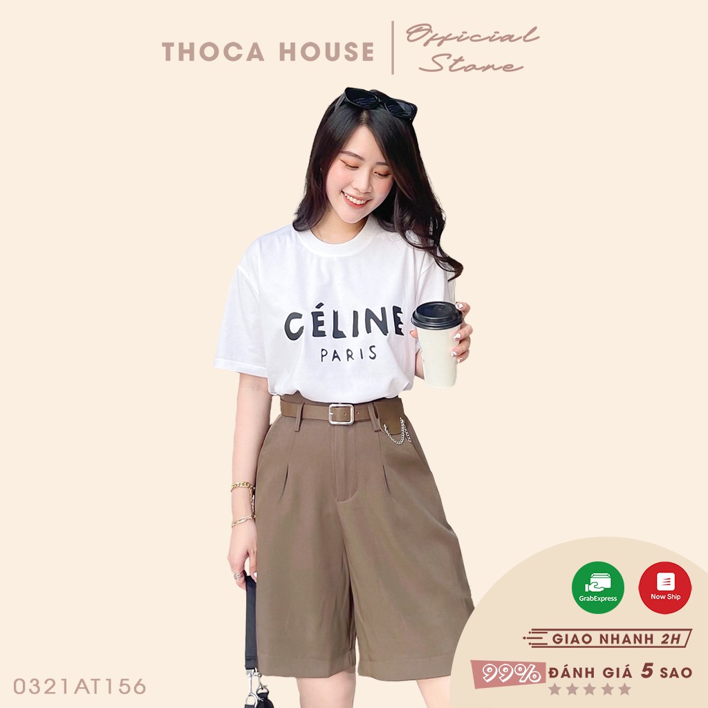 Áo thun trơn nữ cổ tròn tay ngắn in chữ Céline THOCA HOUSE áo phông basic thời thượng, mặc đi làm đi chơi