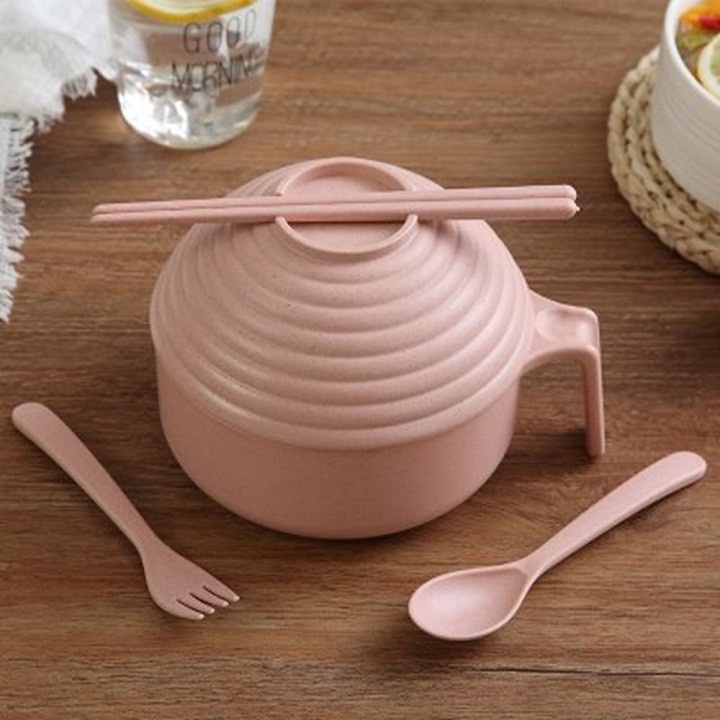 Bát ăn mỳ có quai và nắp Kèm Thìa + Dĩa + Đũa