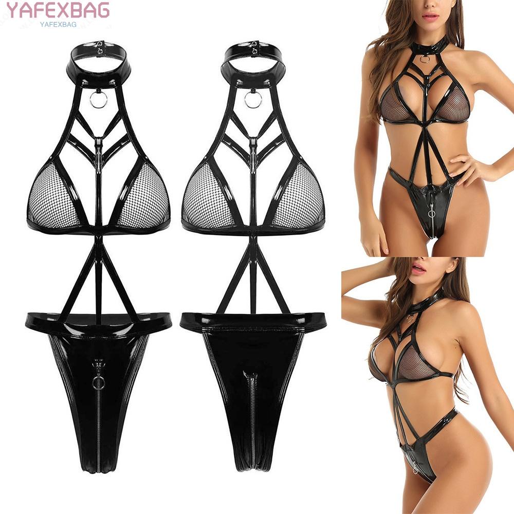 Women Bodysuit Underwear Bikini Black Casual Cross-dressing Lingerie Set