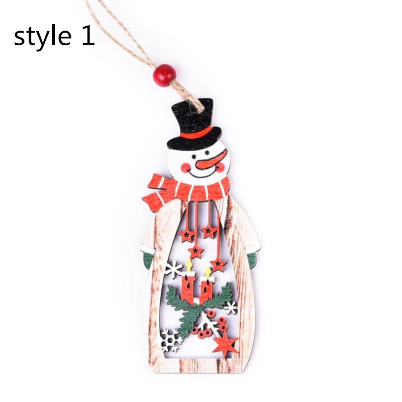 Christmas Tree Decoration Pendant Christmas Decorations Wooden Ornaments Creative Santa Claus Snowman Elk Wood Hollow Ornaments