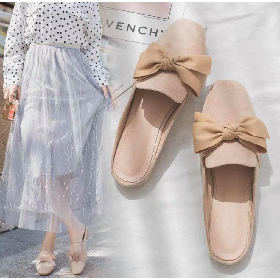 GIẦY BỆT SỤC DẠ NƠ LỤA MÀU GHI MẪU MỚI | BigBuy360 - bigbuy360.vn