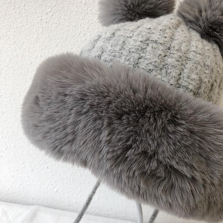 Mũ Len Dày Dặn Giữ Ấm Tai Đính Quả Bông Dễ Thương Thời Trang Thu Đông Nhật Bản