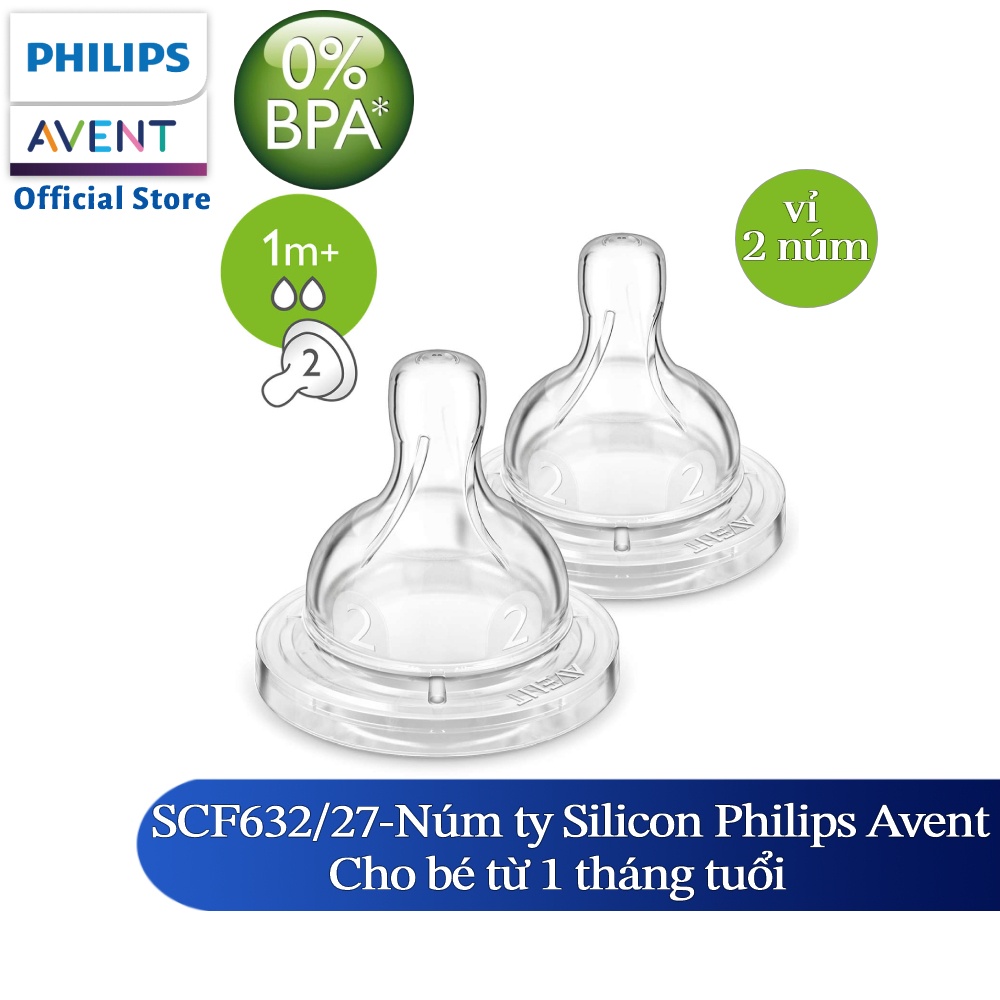 Núm ty Silicone Philips Avent (vỉ đôi) dành cho trẻ từ 1 tháng tuổi