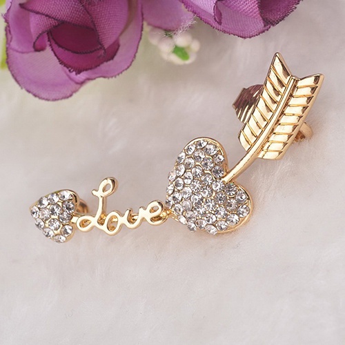 Khuyên vành tai đính đá hình tim, mũi tên độc đáo