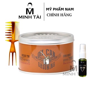 Sáp vuốt tóc nam oil can grooming iron horse grease pomade + xịt tạo phồng azenman parana 3in1-20ml + lược chải tóc