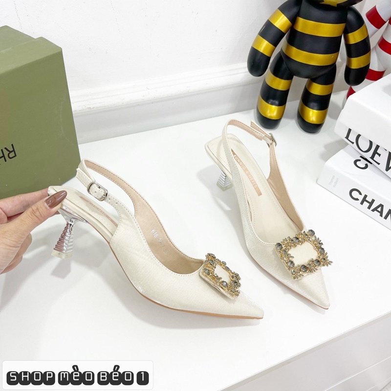 Sandal mũi nhọn khoá đá vuông gót nhọn fullbox hàng quảng châu cao cấp