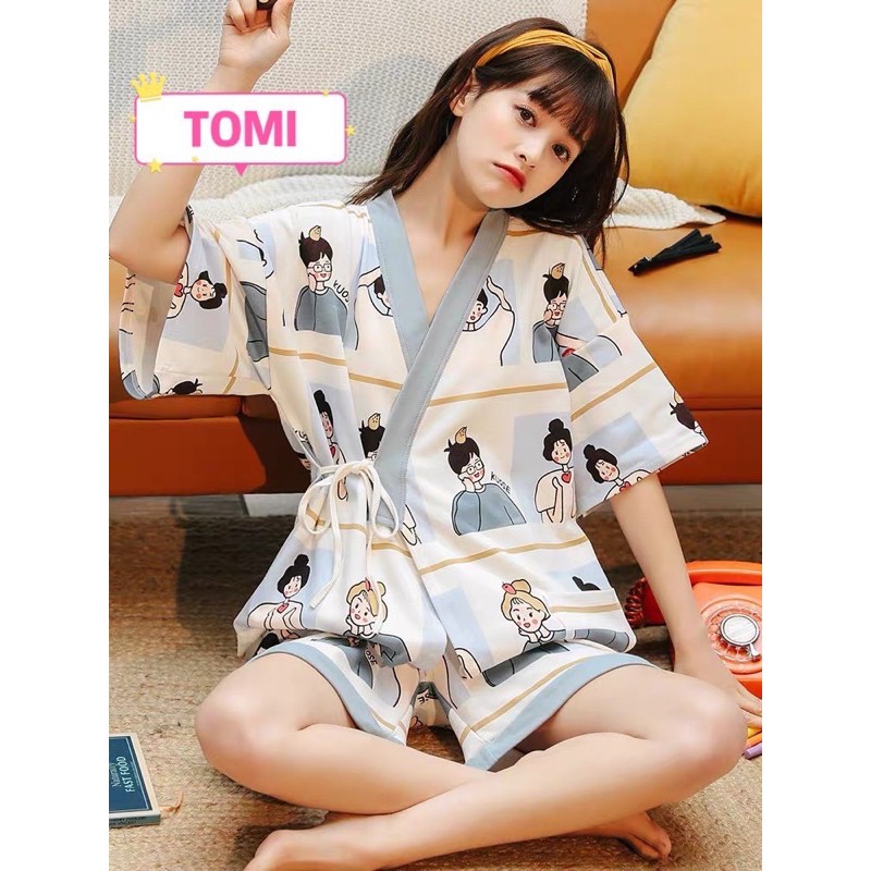 Bộ yukata ngắn tay buộc dây hình cặp đôi dễ thương, bộ ngủ kimono - TOMI BOUTIQUE