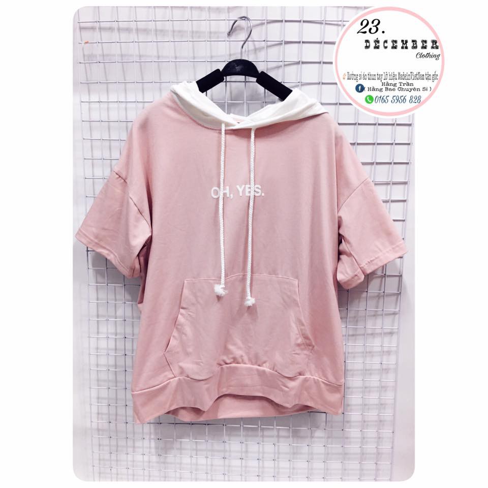 Áo thun tay lỡ form rộng áo phông Unisex có mũ OH YES có dây rút mũ tăng độ rộng
