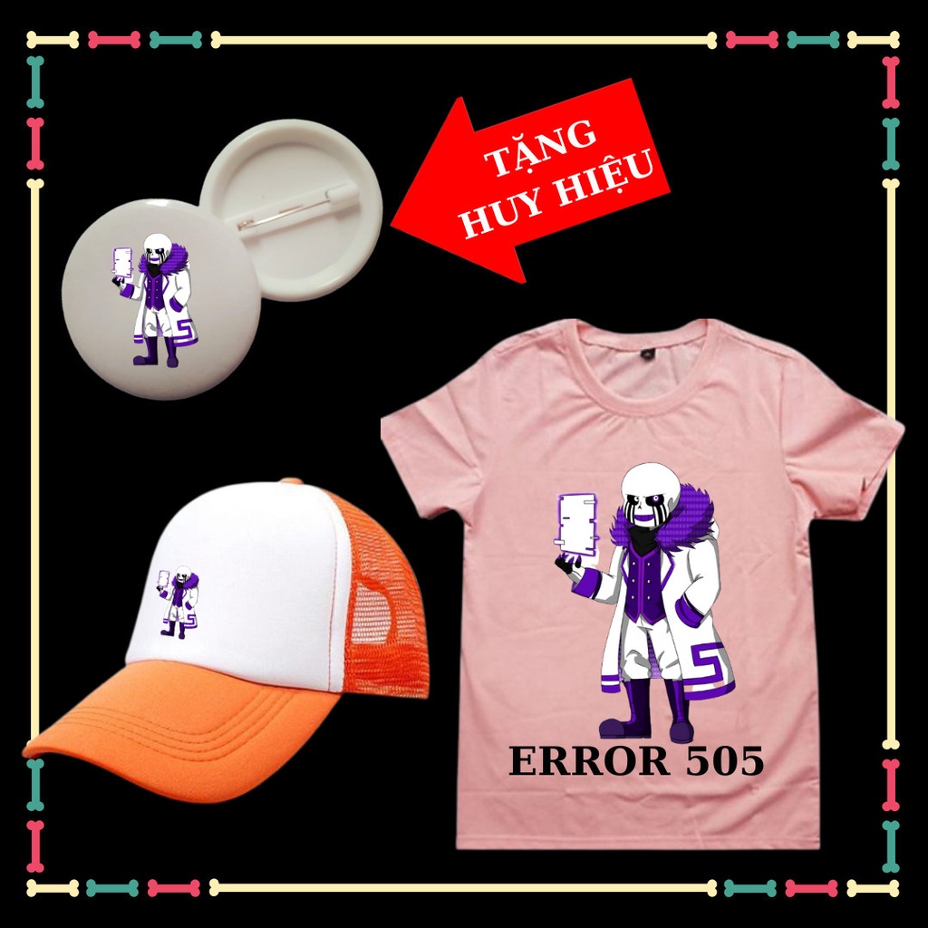 Áo thun cộc tay bé trai, bé gái Error 505 Sans tay ngắn, đủ size áo, Kèm huy hiệu Error 505, Kèm Mũ Sans