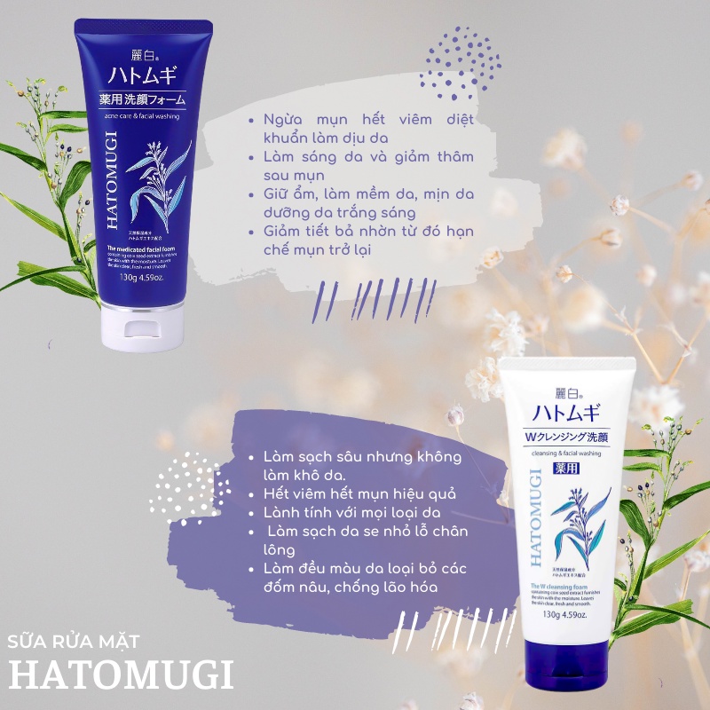 Sữa rửa mặt Hatomugi chiết xuất Ý Dĩ làm sáng da 130g Reihaku Hatomugi Facial Foam
