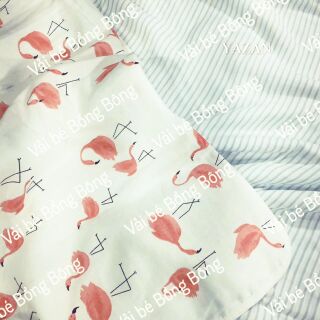 Vải xô nhật họa tiết cò hồng