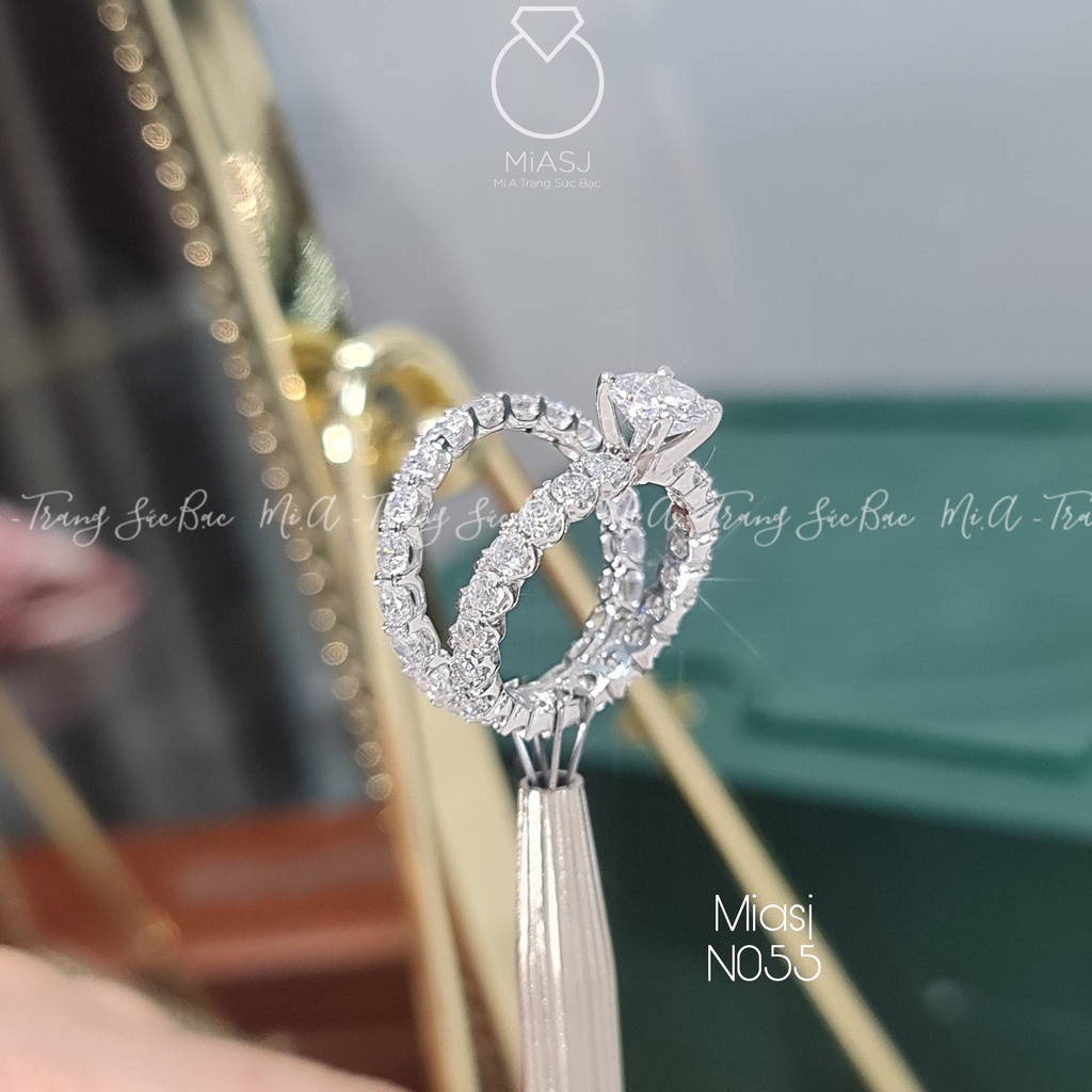 Set 2 nhẫn nữ bạc Ý S925 đính full đá MiASJ lấp lánh kiểu dáng độc đáo N055