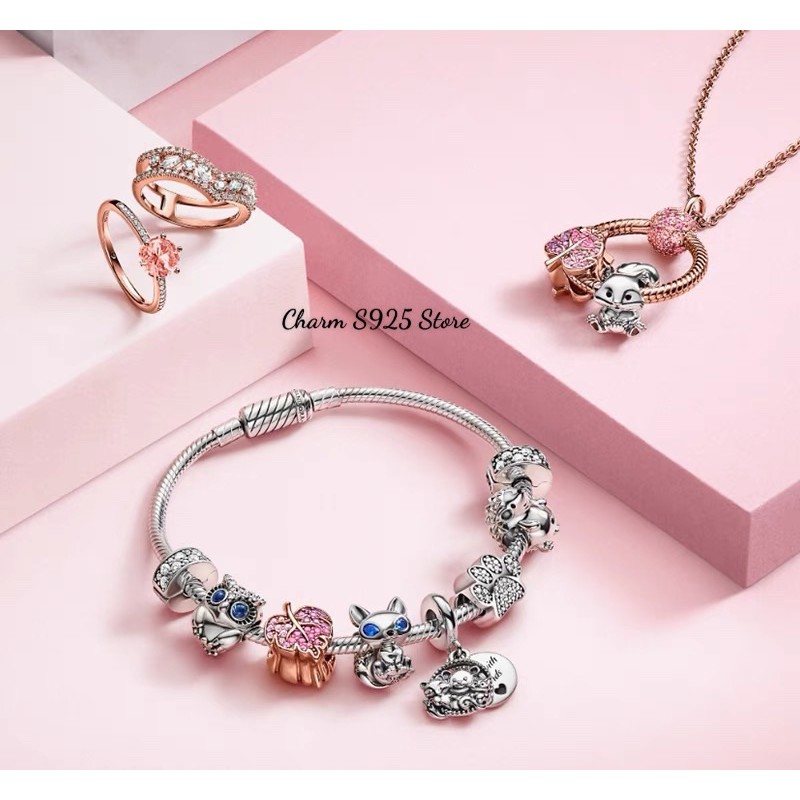 mặt dây chuyền vòng pan mini vàng hồng đính đá bạc s925 cao cấp