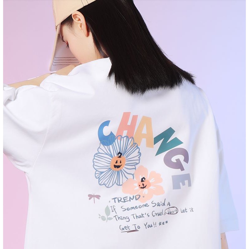 ÁO THUN, ÁO PHÔNG TAY LỠ UNISEX FORM RỘNG OVERSIZE HOA M98