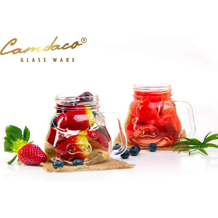 Ly Cốc Thủy Tinh Hình Con Heo CAMDACO GLASS WARE 480ML Nắp Nhựa ABS -  Màu Ngẫu Nhiên