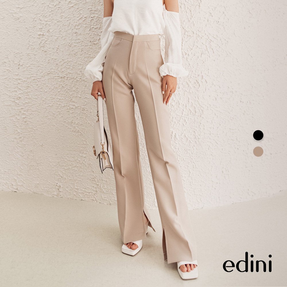Quần ống rộng lưng cao xẻ tà EDINI - Q181