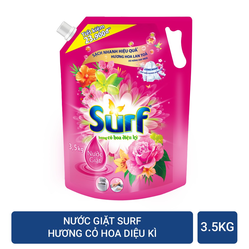 COMBO 02 Nước Giặt Surf Hồng túi 3.5L Mới có nắp vặn