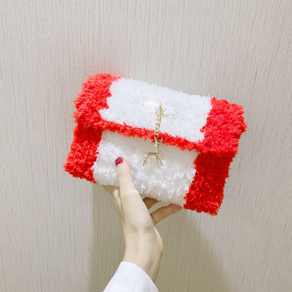 Túi tự đan handmade phối màu, túi đeo chéo len xù phong cách Hàn Quốc - Bộ phụ kiện đầy đủ LX205