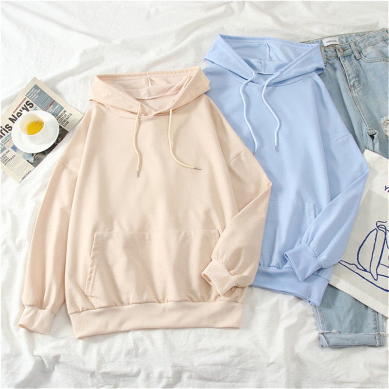 Áo Hoodie Mỏng Dáng Rộng Màu Sắc Đơn Giản Phong Cách Hàn Quốc Thời Trang Xuân Thu Cho Nữ