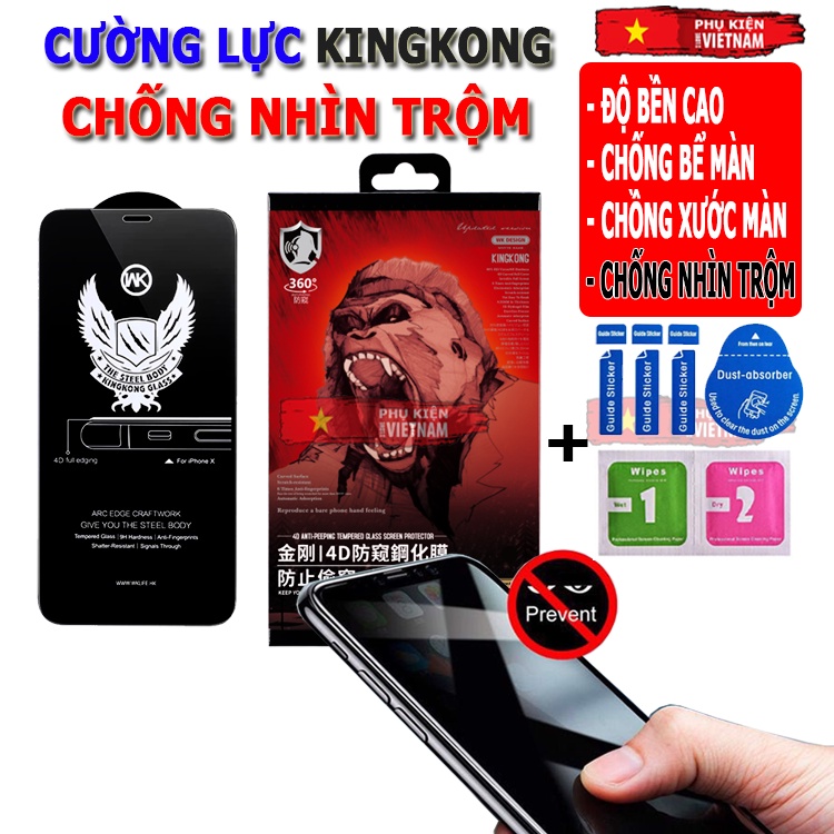 Kính cường lực iphone chống nhìn trộm full màn hình KingKong 6/ 6s/ 7/ 8 plus/ x/ xsmax/ 11/ 12/ 13 promax