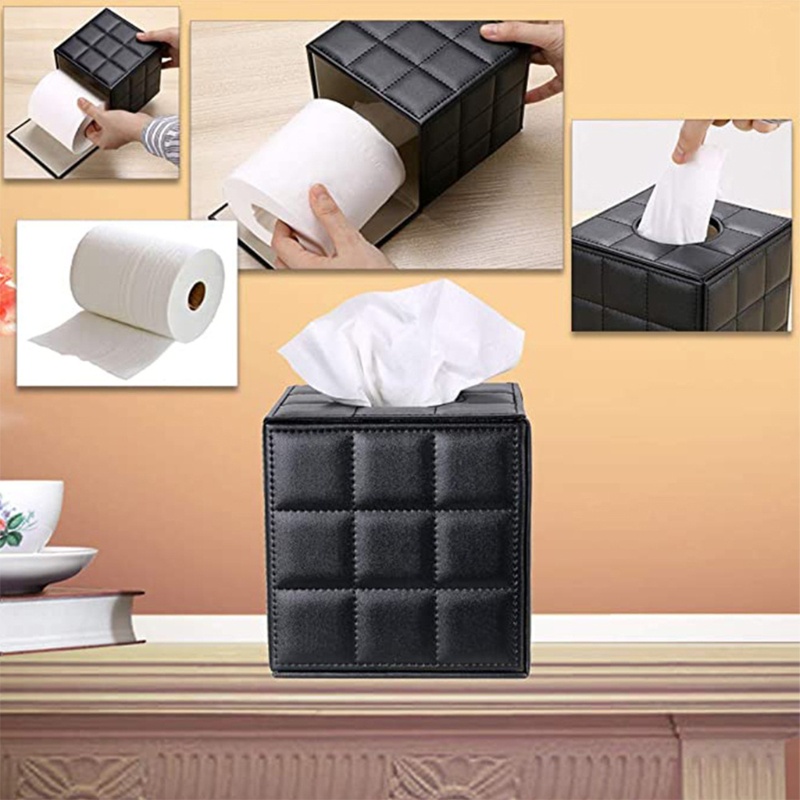 Hộp Đựng Khăn Giấy Bằng Da Pu Hình Vuông Tiện Dụng