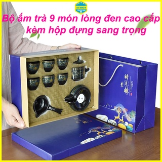 Bộ ấm trà 9 món lòng đen kèm hộp đựng túi xách sang trọng