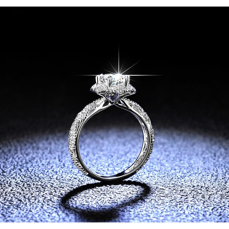Nhẫn Mạ Bạc S925 1 Carat Moissanite Snow Moissanite Thời Trang