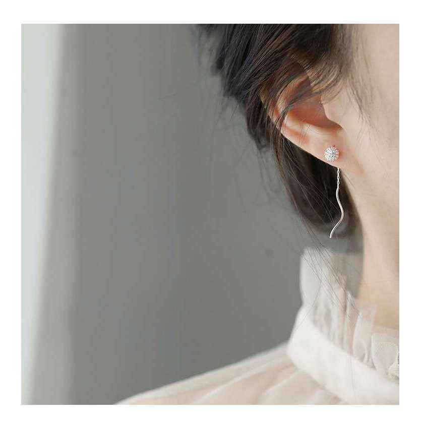 Khuyên tai nữ mạ bạc 925 cao cấp bông tai dáng dài mềm mại hình hoa bồ công anh CINLA KT002