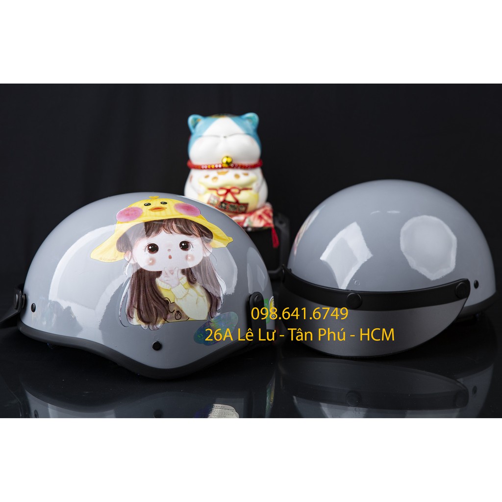 MŨ NÓN BẢO HIỂM NGƯỜI LỚN HÌNH CHIBI - MÀU XÁM