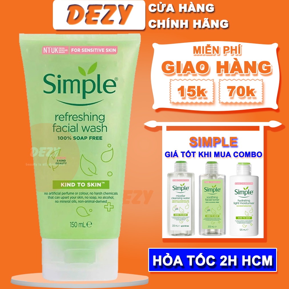 Sữa Rửa Mặt Simple CHÍNH HÃNG Cleanser Wash Cho Da Nhạy Cảm - Srm Gel Sửa Rửa Mặt Trắng Da Chăm Sóc Da Mụn Unilever Dezy