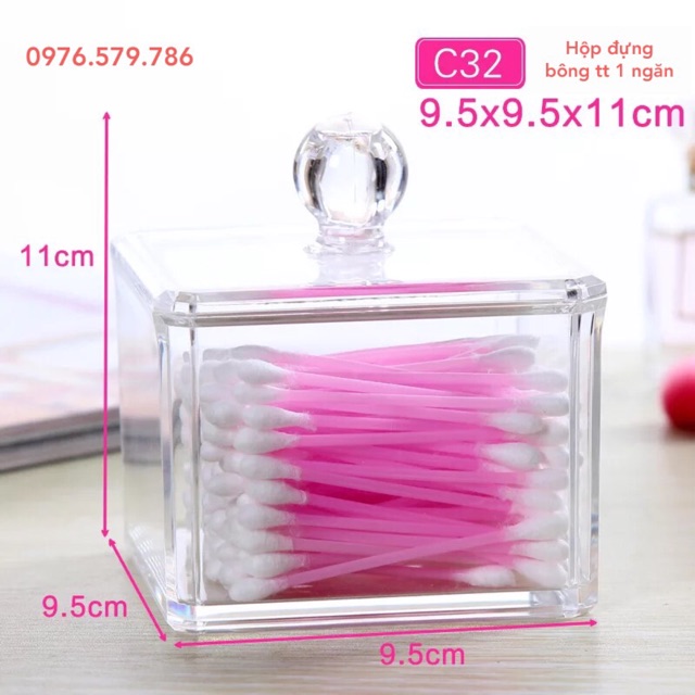 Hộp đựng bông tẩy trang + bông tăm 1 tầng