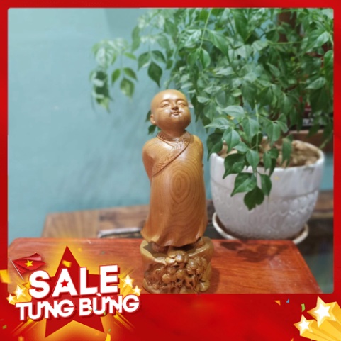 [GIA RE] Tượng tuỳ duyên gỗ bách cao 15cm