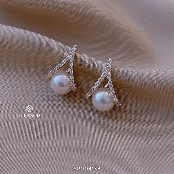 Bông tai nữ ngọc trai nhân tạo Eleanor Accessories đính đá cao cấp phụ kiện trang sức 4138