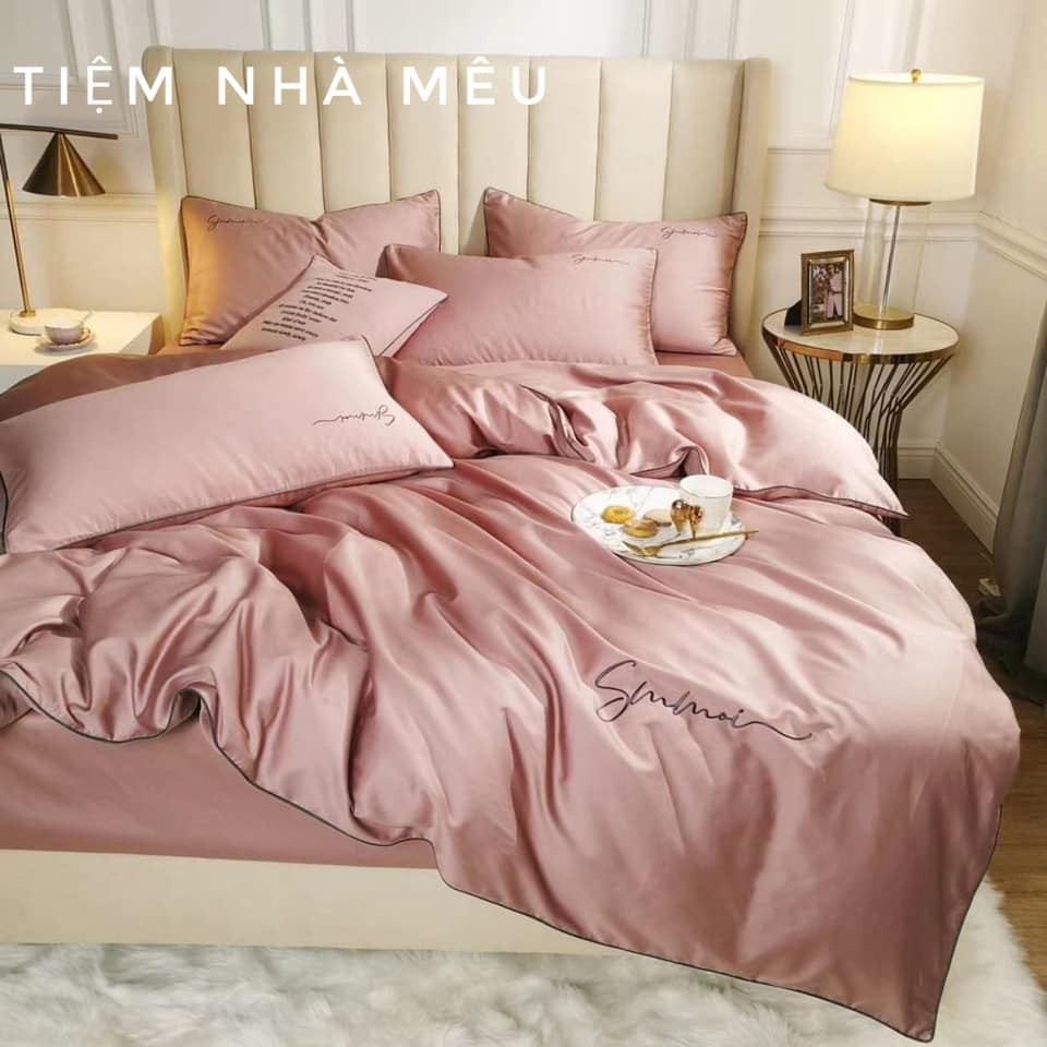 Set Chăn Ga Gối  4 Món Lụa Tencel Màu Trơn Chữ Sumoi  Mới 2021 Cập Bến (Nhiều Màu - Vol3)