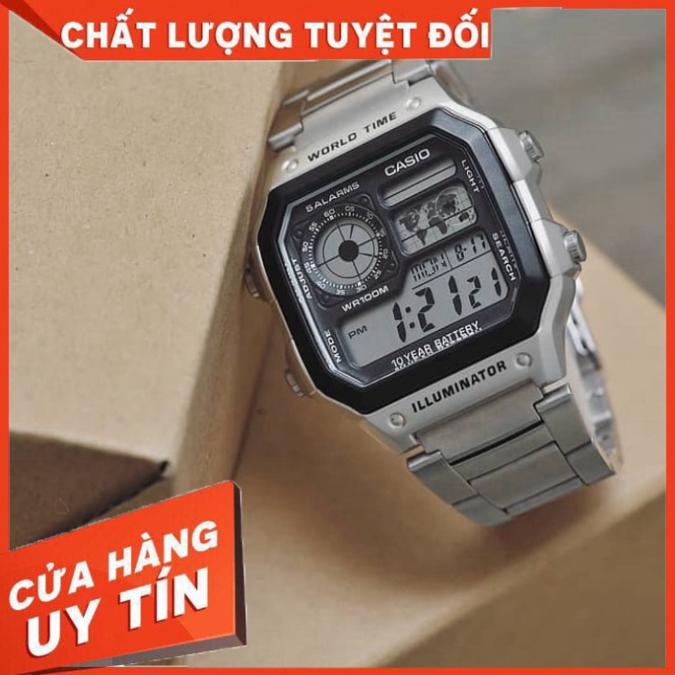 Đồng Hồ Nam CASIO AE1200 Dây Kim Loại – Tặng full box - Chống Nước 3atm, Trẻ trung năng động – haizz.shop - Hàng nhập kh