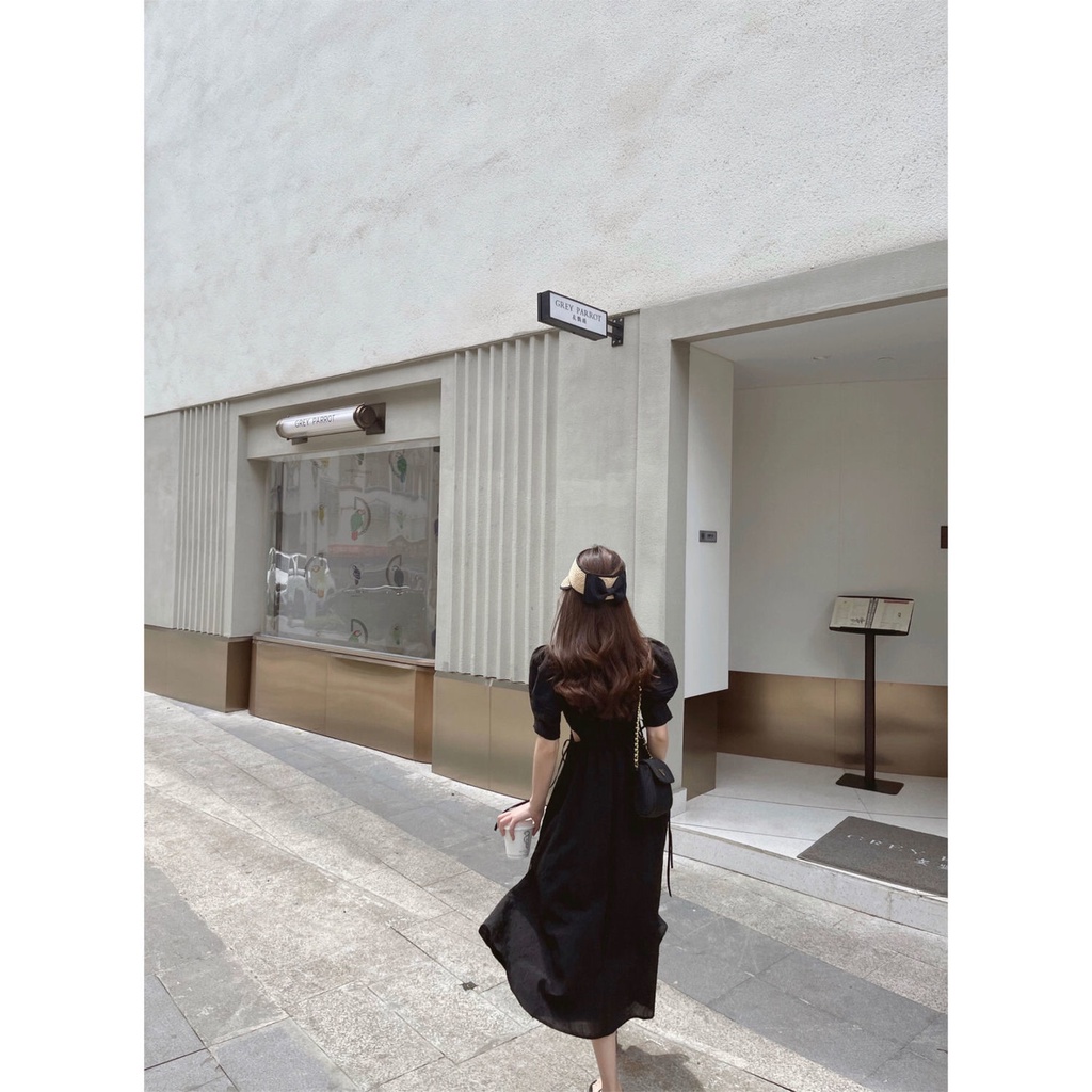 Đầm Trắng Tay Phồng Cổ Vuông Nhấn Eo Tôn Dáng Hợp Thời Trang Đi Biển