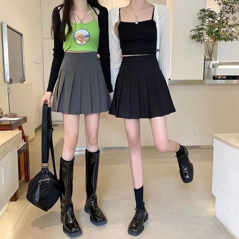 Happy-store  Chân Váy Chữ A Lưng Cao Xếp Ly Thời Trang Mùa Hè Hàn Quốc 3 Màu Tùy Chọn