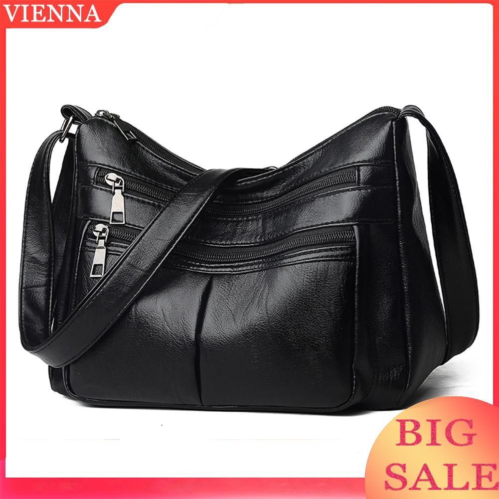 Túi đeo chéo da PU nhiều ngăn phong cách vintage thời trang cho nữ