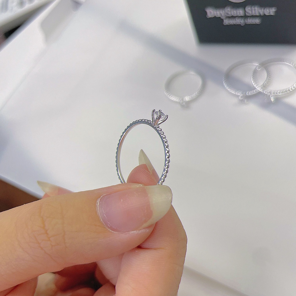 Nhẫn bạc nữ đính đá ổ cao nhỏ xinh DUYSON SILVER, nhẫn nữ bạc 925 Binky