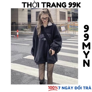 Áo sweater polo dài tay phối cổ trắng unisex dưới 75kg nỉ bông cotton 99MYN - FORUYFS 1998