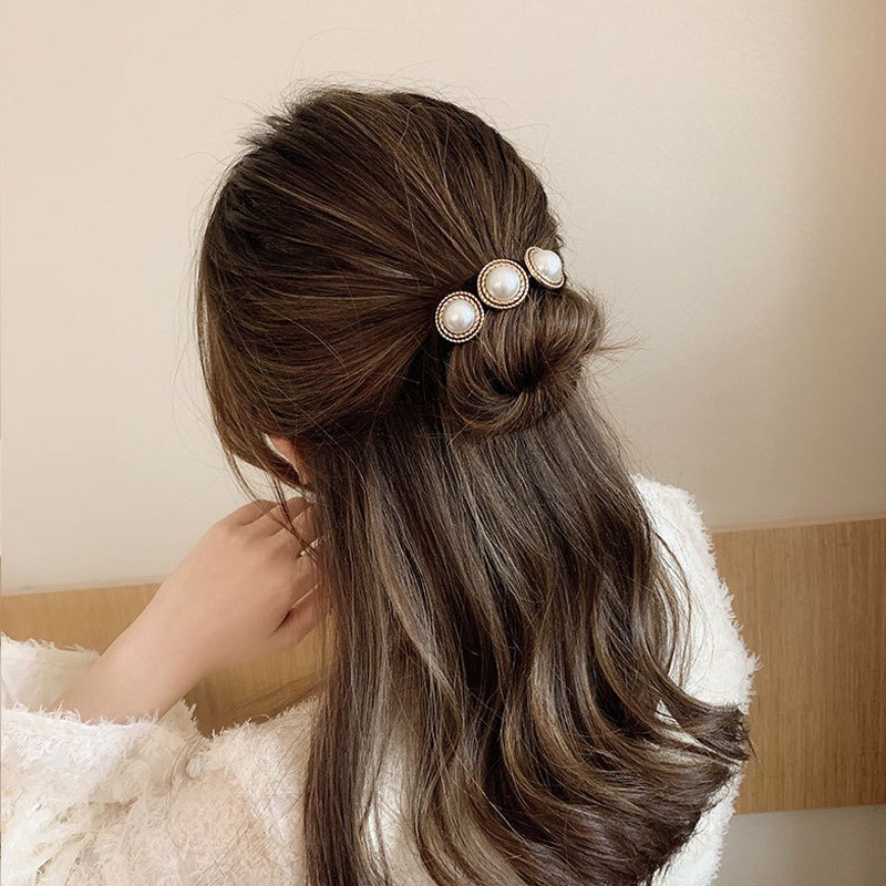Kẹp tóc hình bông hoa đính ngọc trai phong cách Hàn Quốc F109